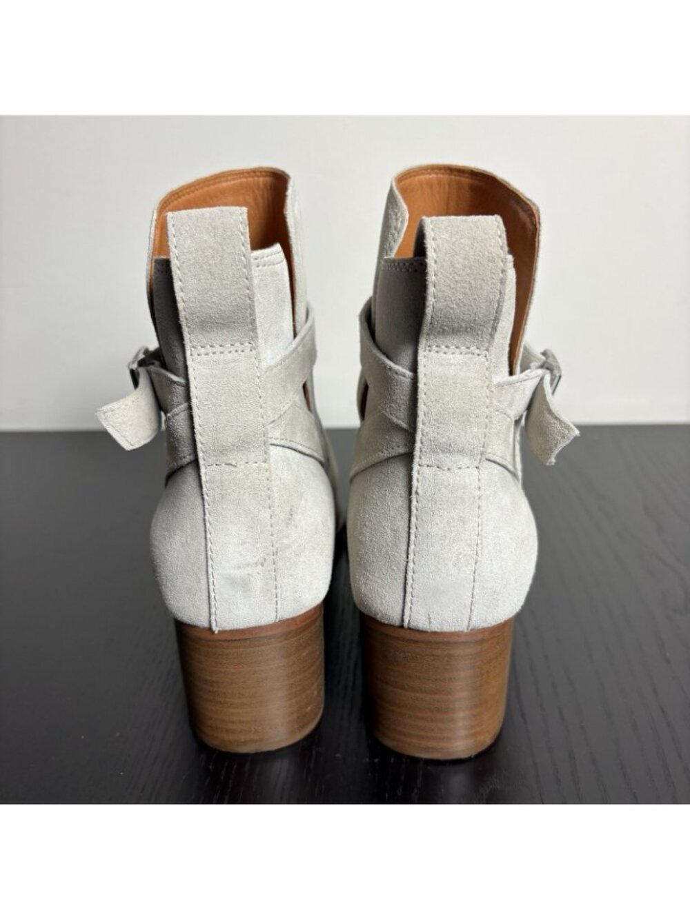 RAG & BONE Womens Size 39 Walker Suede Buckle Booties Light Gray Heeled Boots - Picture 8 of 12